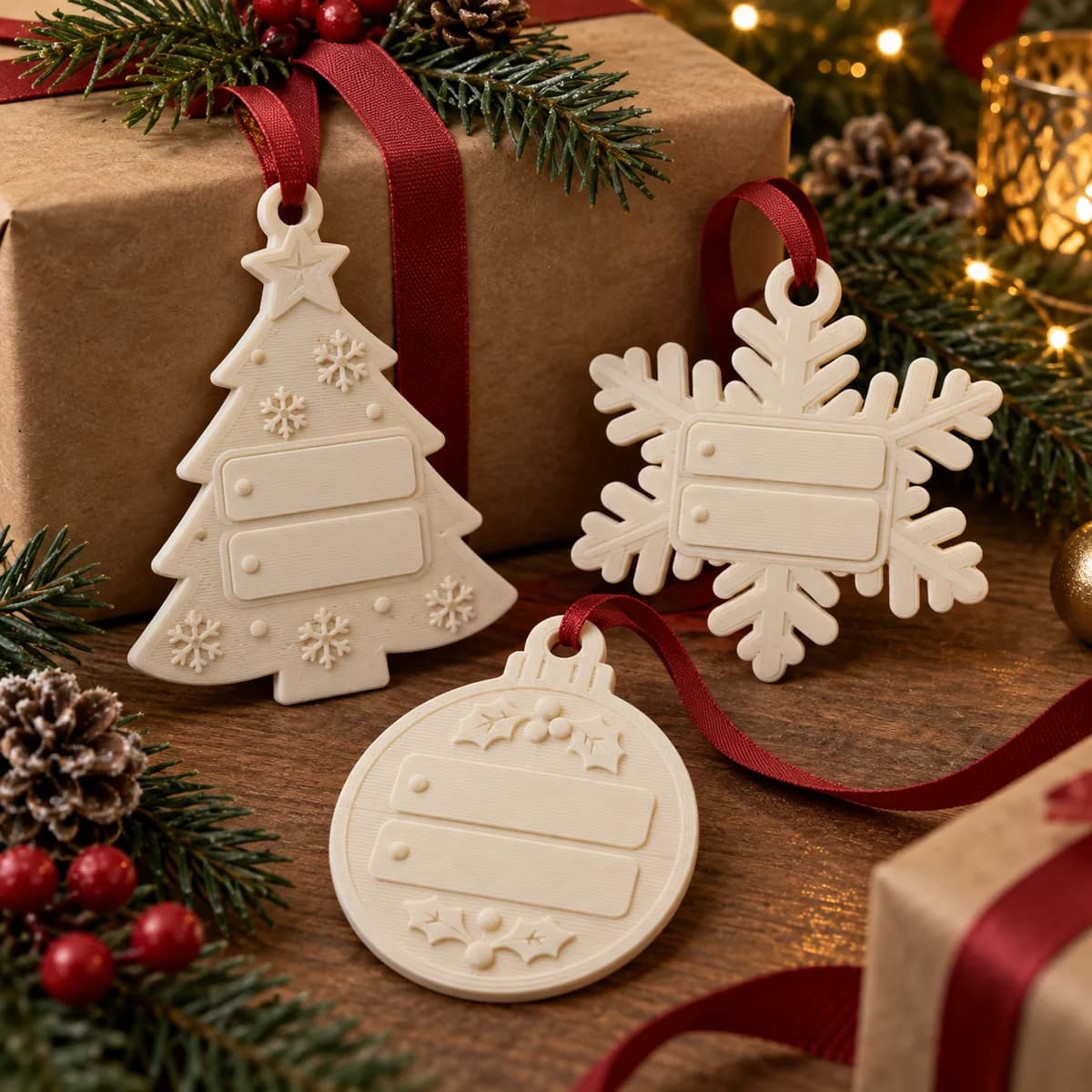 Concept image of printed gift tags that can later hang on a Christmas tree
