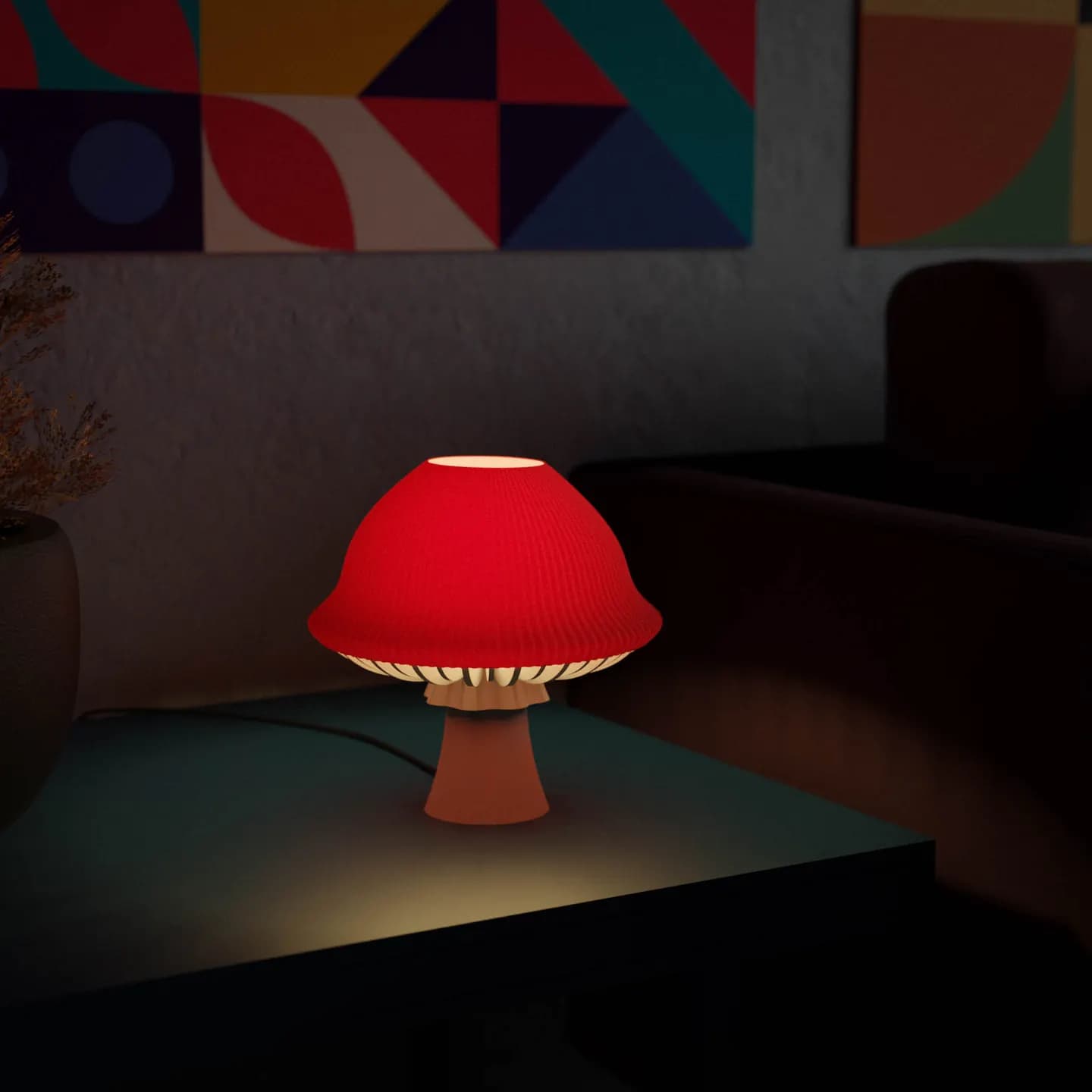 Amanita – Verlichte rode hoed met lamellen op een lichte steel
