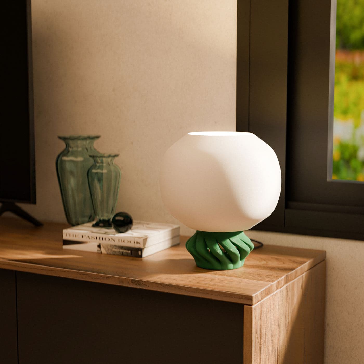 Onda tafellamp met golfvormige voet en ronde diffuser