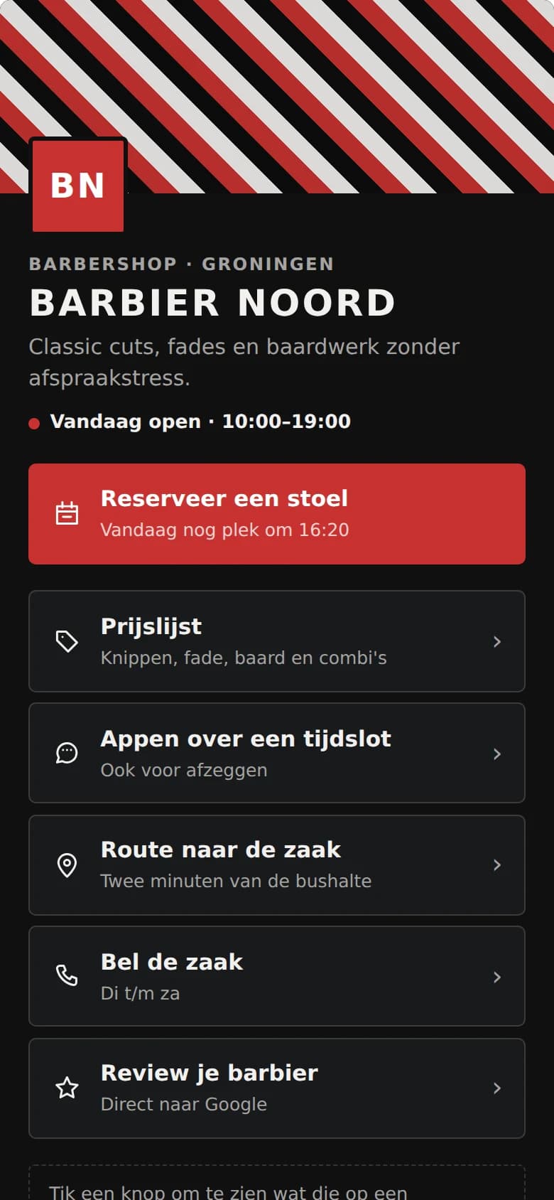 Smart-linkvoorbeeld van Barbier Noord op een telefoonscherm.