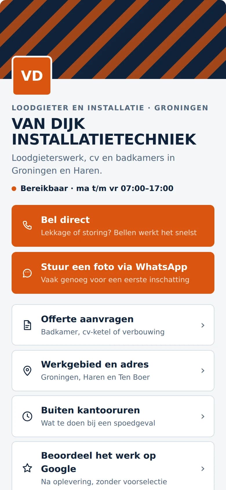 Smart-linkvoorbeeld van Van Dijk Installatietechniek op een telefoonscherm.