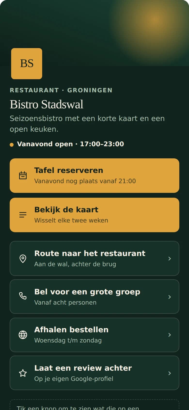 Smart Link-demonstratie voor het fictieve restaurant Bistro Stadswal